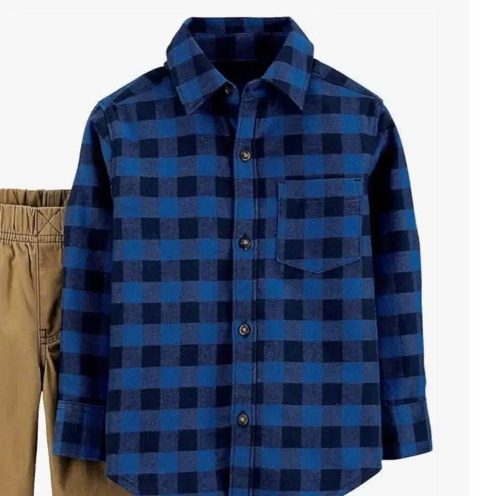 Carter's Boys 2 Pc Plaid Button Up Shirt Pants Set 4T NWT